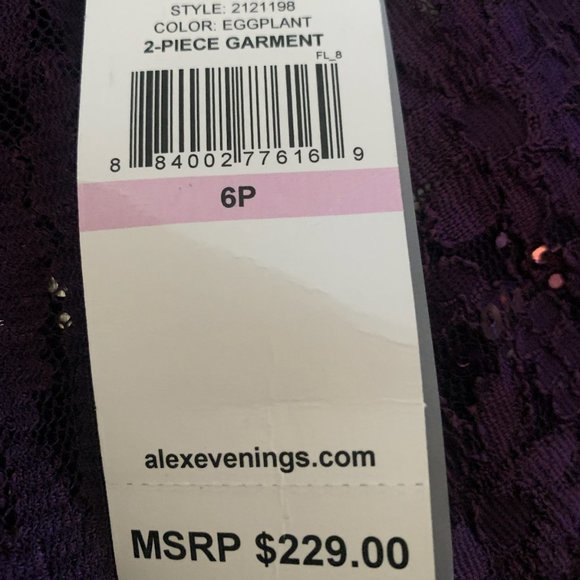NWT ALEX EVENINGS WOMEN'S 2 PIECE DRESS WITH GLITTER LACE JACKET EGGPLANT 6P - Picture 8 of 12